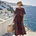 Women's Flowy Short Sleeve Midi Dress With All-Over 3d Print, Round Neck A-Line Casual Summer Dress For Vacation_ecoleips.com