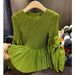 Women's Clothing Three Home Design Bubble Sleeve Solid Color Pleated Top Temperament Commuting All Match Slim And Stylish Small Shirt Female Summer_ecoleips.com