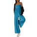 Summer Women's Casual Sleeveless Jumpsuit Square Neck Slim Wide Leg Overalls_ecoleips.com