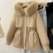 Petite Women's Designer Parka Coat - Short Puffer Jacket With Plush Sherpa Lining & Polo Collar (M-3XL, Beige/Khaki/Brown/Black/Gray)_ecoleips.com