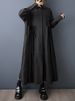 Black Vintage Lace-Up Pleated Shirt Dresses For Women 2025 Autumn New In Long Sleeve Loose Casual Dress Fashion Elegant Clothing_ecoleips.com