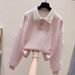 Women's Clothing Preppy Style Women's Embroidered Bow Sweatshirt And Jeans Set Collar High Waisted Slimming Outfit For Formal & Casual_ecoleips.com