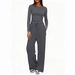 Women's Solid Color Casual Long Sleeved Set High Waisted Wide Leg Pants Sportswear Top And Bottoms_ecoleips.com