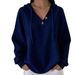 Aria Basics 2026 Cross-Border Autumn/Winter European And American New Solid Color Waffle V-Neck Buttoned Hooded Women's_ecoleips.com