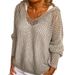 Women's Openwork Knitted Hooded Sweater, Loose Long Sleeve V Neck Hollow Out Pullover, Casual Lightweight Breathable Jumper For Daily Wear Streetwear_ecoleips.com
