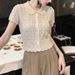 Hollow-out Crochet Doll Collar Knitted Cardigan For Women, Summer Wear, Korean-style Gentle Short-sleeve T-shirt With A_ecoleips.com