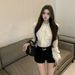 Heavy-duty Rhinestone-embellished Ruffled Long-sleeve Women's Blouse, Autumn Waist-cinching Elegant Chiffon Shirt,_ecoleips.com
