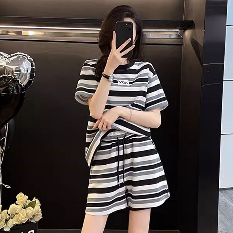 Women's Clothing Sporty Fashion Two Piece Outfit Casual Loose Fit Slimming Youthful Short Sleeved Set For Summer_ecoleips.com
