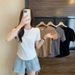 2025 Summer New Slim-fit Short-sleeved T-shirt Women's Clothing Design Short Pure Desire Irregular Hem Curved Top_ecoleips.com