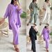 Women’s Clothing Summer New Women's 2 piece Set Large Size Cotton and Linen Shirt Set High Waist Loose Trousers_ecoleips.com