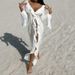 Talenza Ruffled Lace Up Maxi Dress Women's Solid Long Sleeve Lace Cardigan Beach Bikini Cover Up Dress Sexy Party Vacation Robe_ecoleips.com