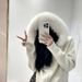 Women's Knit Cardigan With Hood & Faux Fur Trim, Oversized Long Sleeve Zip-Up Sweater, Cozy Winter Loungewear_ecoleips.com