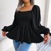 Women's Elegant Chiffon Blouse Square Neck Long Sleeve Ruffled Trim Casual Spring/Summer European American Style Blouse_ecoleips.com