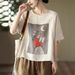 Women's Clothing Women's Retro Print Cotton Linen Blend Short Sleeve T-Shirt Summer Trendy Loose Fit Plus Size Casual Top_ecoleips.com