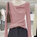 girl High-End Elegant Gray Scoop Neck Long Sleeve Knitted Sweater For Women, Autumn And Winter Design, Slim Fit Sweater,_ecoleips.com