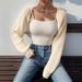 Women's Clothing Ribbed Knitted Raglan Sleeve Short Collar Cardigan_ecoleips.com
