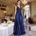 Elegant Satin Sequined Dress For Women Deep V Neck Banquet Ball Gown Evening Dress_ecoleips.com