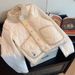girl Korean Style Embroidered Bear Quilted Jacket For Women, New Autumn Winter Coat With Patchwork And Turn-down Collar,_ecoleips.com
