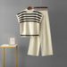 Striped Fashion Set For Women Casual Loose Knitted Wide Leg Pants Two Piece Set Summer_ecoleips.com