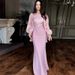 Modest Evening Dress Women's Summer Elegant Solid Color Beaded Bell Sleeve Evening Dress European American Style Muslim Fashion_ecoleips.com
