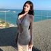 Verve Super Fairy Summer Sexy Pure Desire Bikini Three-Piece Set Beach Long Dress Lace Sheer Whe Small Chest Gathered_ecoleips.com