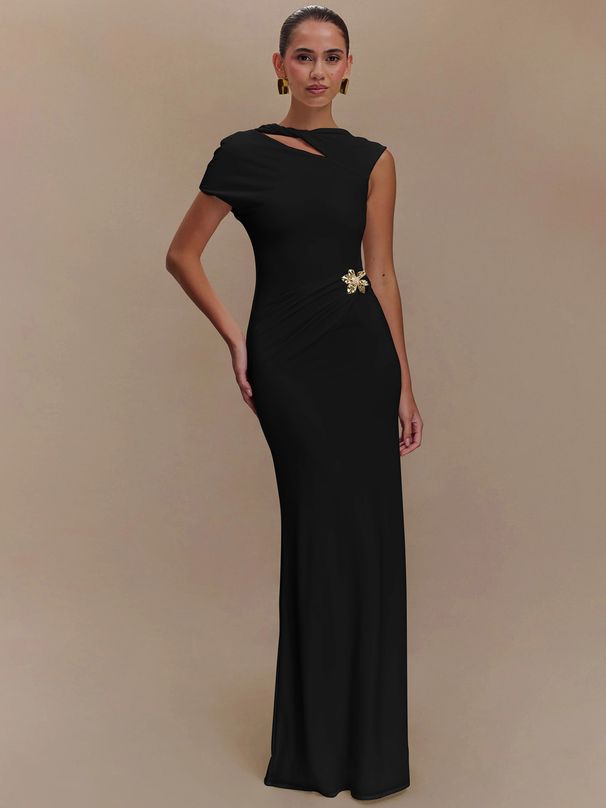 Hugcitar Fashion Solid Short Sleeve Hollow Out Backless Tie Flower Maxi Dress Summer Women Y2K Clothes Birthday Party Festival_ecoleips.com