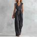 Women Sleeveless V Neck Wide Leg Jumpsuit With Belt Solid Color Casual Elegant One Piece Romper Dress For Daily Wear_ecoleips.com