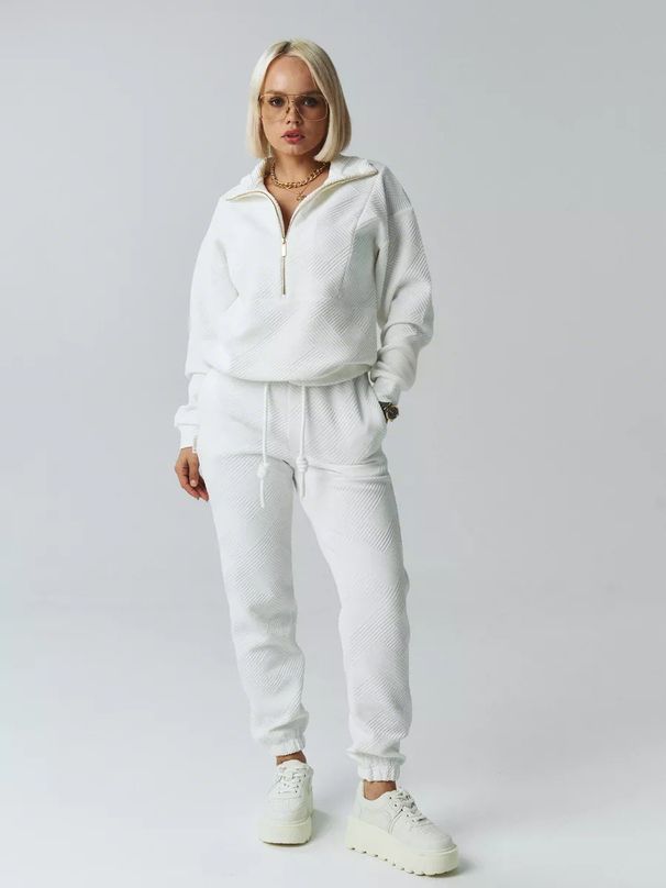 Casual Women's Suit, Solid Color Long-sleeved Zipper Loose Top, Lace-up Trousers Two-piece Set_ecoleips.com
