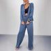 Women's Clothing Round Neck Splicing Cardigan Top Wide Leg Pants Casual Suit_ecoleips.com