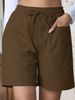 2025s 2025 Summer New Loose Linen Casual Shorts With Pockets Solid Color Plus Size High Waist Wide Leg Pants For Women_ecoleips.com