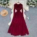 Elegant Women's Long Sleeve Evening Dress Wrap Waist Knot Detail Chiffon Gown for Formal Occasions_ecoleips.com