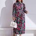 C8501 Foreign Trade Plus Size Women's Clothing 2022 Autumn/Winter New Long Sleeve Printed Pleated Strap High Collar_ecoleips.com