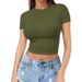 Women's Open-navel T-shirt Spice Girl Summer Pullover Top Women's Thin Crew Neck Fashion Milk Silk Short Sleeves_ecoleips.com