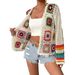 Women's Clothing Hand Crocheted Sweater Long Sleeved Tops New Spring And Autumn Color Plaid Crocheted Handmade_ecoleips.com