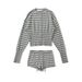 Women’s Color Block Knit Set – Striped Long Sleeve Cardigan & Drawstring Shorts, Y2K Retro Casual Outfit (Black, Gray)_ecoleips.com