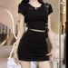 2025 Summer New Round Neck Waist-Cinching Sexy Versatile Top + French Slim Pleated Short Skirt Fashion Set For Women_ecoleips.com