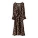 Cross-border Polka Dot Long-sleeve Dress, European And American 2026 Summer New Women's Ruched V-neck Bell-sleeve_ecoleips.com