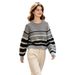 Youthful Color Blocked Striped Knitwear Retro Style Warm Versatile Women's Sweater for Autumn Winter Layering Basic_ecoleips.com