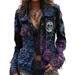 Women's Boho Embroidered Floral Denim Jacket, Vintage Green Purple 3D Rose Beaded Long Sleeve Cropped Coat, Casual Streetwear Outerwear For Daily Week_ecoleips.com