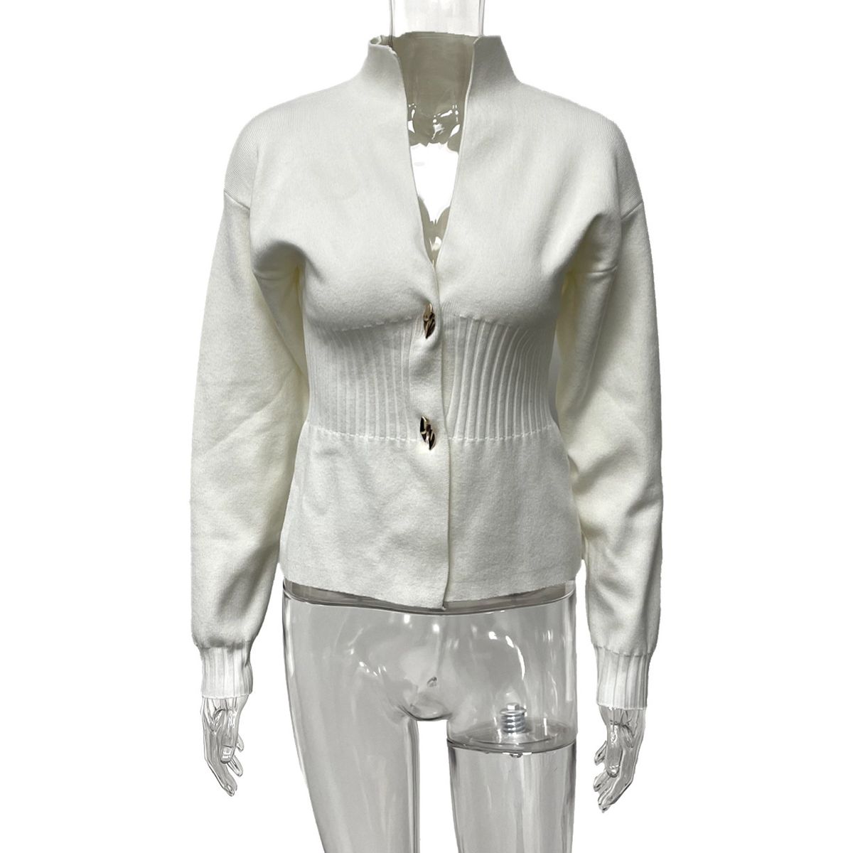 Women's Long Sleeve Knitted Cardigan V-Neck Short Skirt Style Fashion Autumn Winter Top With European American Metal Buckle_ecoleips.com