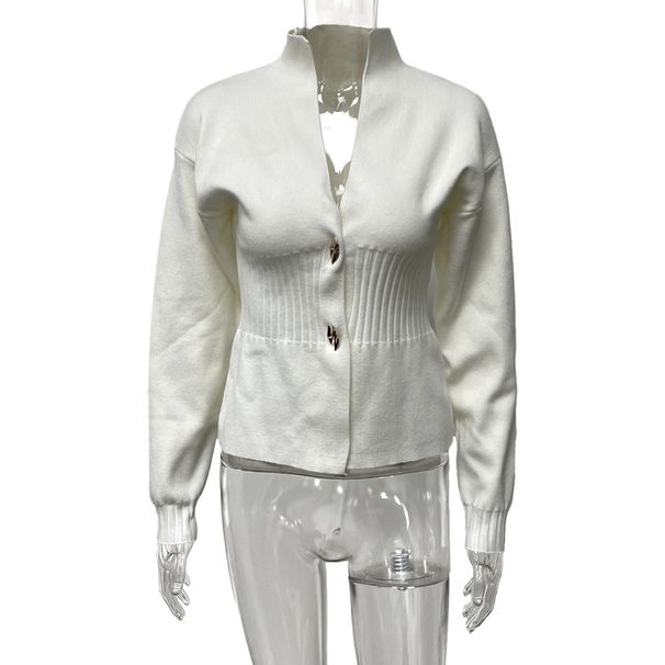 Women's Long Sleeve Knitted Cardigan V-Neck Short Skirt Style Fashion Autumn Winter Top With European American Metal Buckle_ecoleips.com