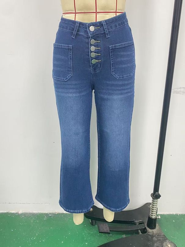 K New Women's Jeans Button Elastic Loose Denim Cropped Pants_ecoleips.com