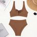 High-Waisted Women's Bikini Set Solid Color Swimwear Adjustable Ties Removable Padding Beach Pool S-XL_ecoleips.com