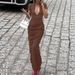 Women's Sexy Casual Deep V Dress Short Sleeved Solid Color Spicy Style Pleated Long Summer New Clothing_ecoleips.com