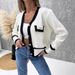 Knit Cardigan With Pearl Buttons – V-Neck Long Sleeve Open Front Sweater For Women (White/Black/Red/Pink, S-XL)_ecoleips.com