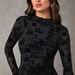 Spring New Women's Sexy Backless Hollow Out Flocked Bodycon Dress Slim Fit_ecoleips.com