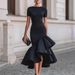 Slim Fitting Asymmetrical Ruffle Dress Elegant New Arrival Women's Clothing Dress_ecoleips.com