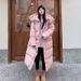 girl Girl Girl White Duck Down Jacket For Women, New Long Over-the-Knee Thickened Pink Loose Winter Coat Trendy_ecoleips.com