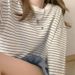 Sweatshirt For Autumn Loose Design Striped Top, Crew Neck Pullover, Long Sleeve T-Shirt_ecoleips.com