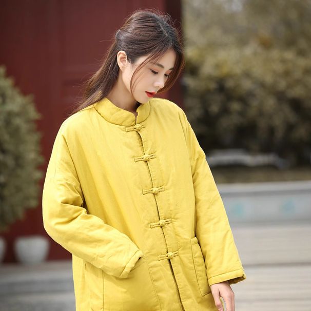 girl 100% And Clothing Sand Washed Linen Vintage Artistic Loose Stand Collar Short Jacket Women's Cotton Coat_ecoleips.com